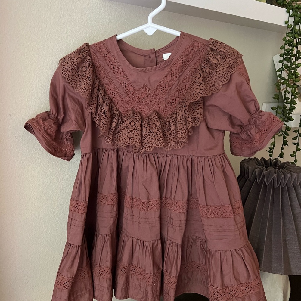 Girls' Mauve Ruffle Lace Dress